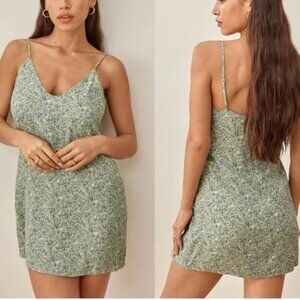 REFORMATION Ventura Mini Dress In Green Floral Print